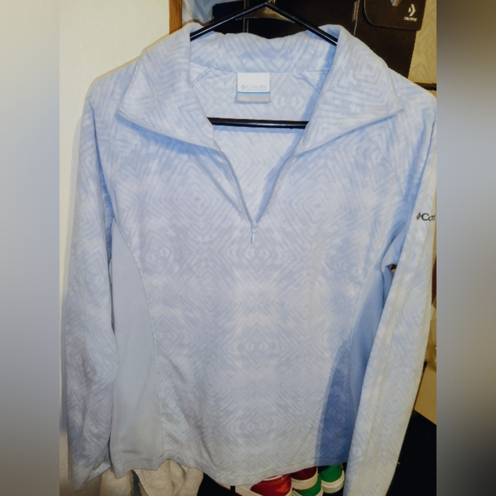 SALE💥Columbia Grey/Light Blue Patterned Half-Zip Pullover FleeceTop Size Large